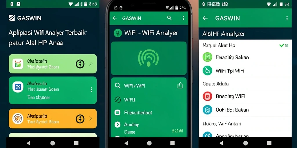 Antarmuka GASWIN menampilkan analisis jaringan WiFi secara real-time.