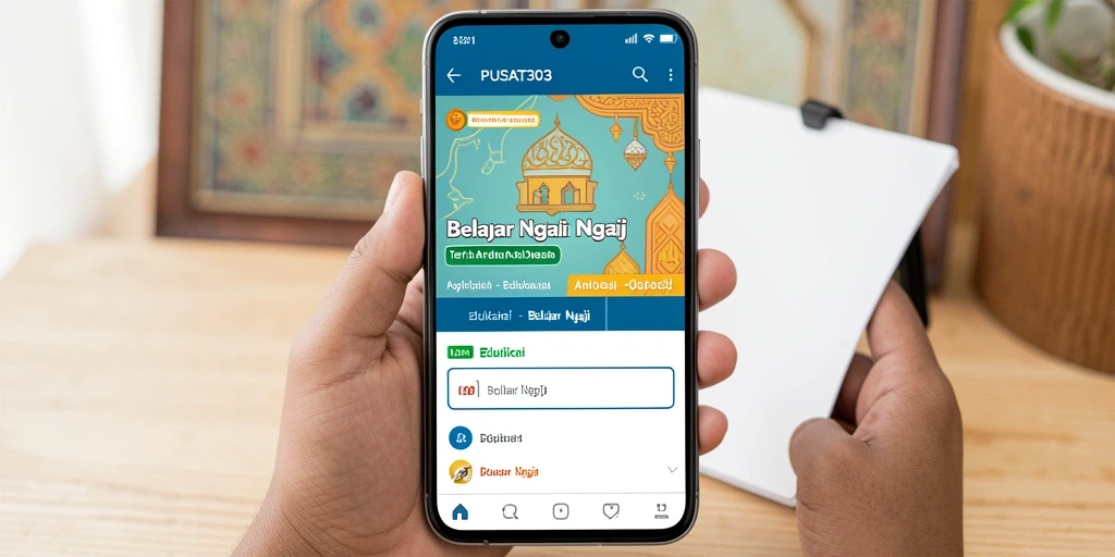 Tampilan utama PUSAT303 dengan fitur Belajar Ngaji yang interaktif.